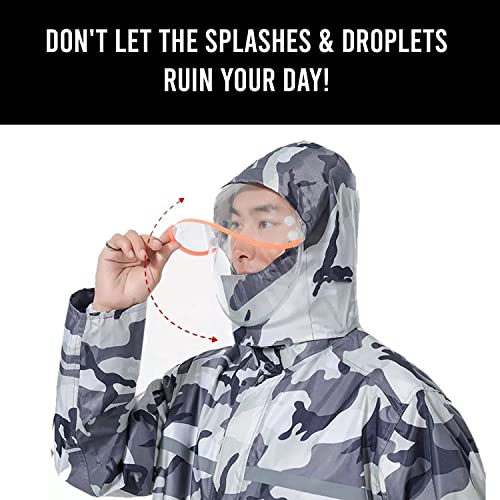 Image of AllExtreme Reusable Two-Piece Raincoat With Transparent Face Shield Detachable Hood Two Pockets Carry Pouch Waterproof Buttoned Rain Jacket