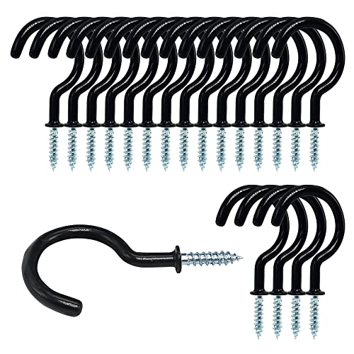ECKJ Cup Hooks Mug Hooks 20PCS Ceiling Hooks Vinyl Coated Screw in Wall Hooks Plant Hooks Kitchen Hooks for Indoor Outdoor Use Color Black 2.9 Inches
