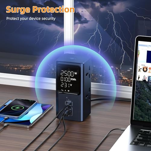 Image of Gan Tower Power Strip Extension Board with 45W Type C USB Display | 4 Power Sockets with 45W Gan QC PD Super Fast Charging | Vertical Multi Port Extension with LED Screen (SC2)