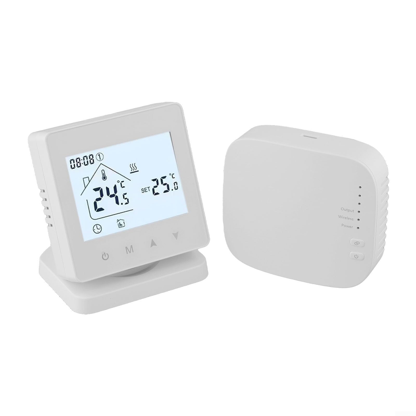 Termostato inalámbrico con receptor remoto para calefacción de agua de caldera de gas, montaje en pared o sobremesa, compatible con USB y fuente de alimentación de batería (sin WIFI)