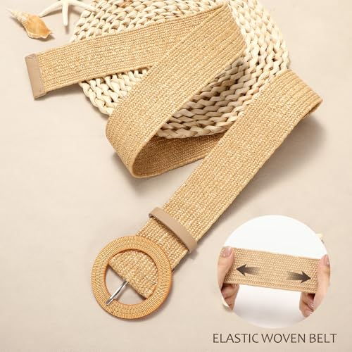 VONMELLI Straw Woven Stretchy Belt for Women Dresses, Wide Boho Elastic Belts Braided Raffia Waist Belt3