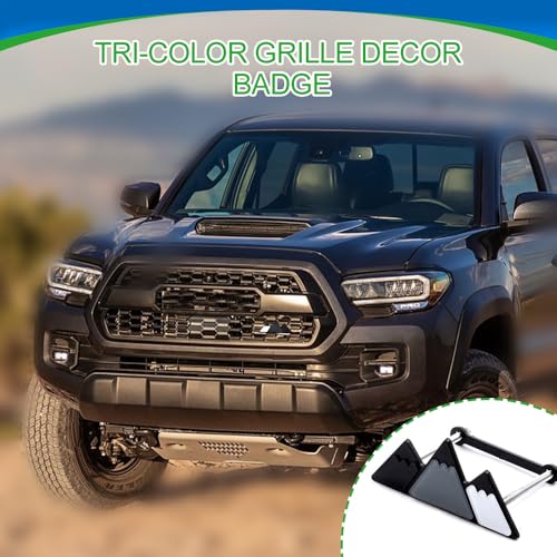 Image of Tri-Color Grille Decor Badge, Front Grill Emblem, Tri-Color Grille Badge Emblem Decoration Accessories, Grille Insert Trims Car Decor Fit for Tacoma 4Runner Tundra (Snow Mountain Black)