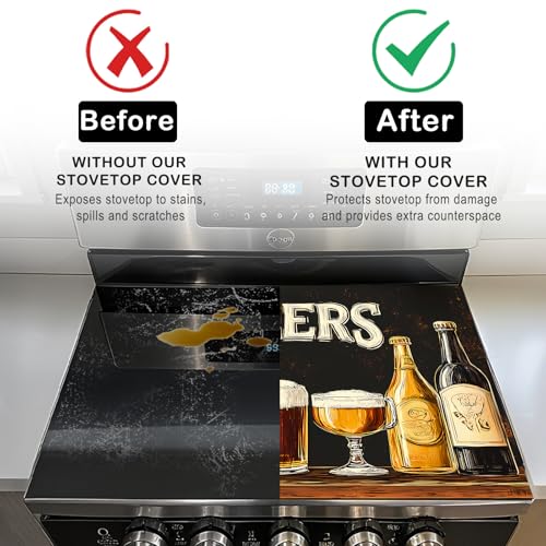 Image of Nuxovilar Stove Top Cover for Electric Stove, 20x28 Inch Polyester Glass Cooktop Protector with inchCHEERS inch Beer Mug Motif, for Kitchen Decor & Daily Use