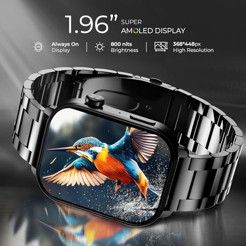 Image of beatXP Unbound Pro 1.96 inch Super AMOLED Display Bluetooth Calling Smart Watch, Metal Body, Rotary Crown, 410 * 502px, 800 Nits, 60Hz Refresh Rate, 100+ Sports Modes, 24 /7, IP67 (Black Metal)