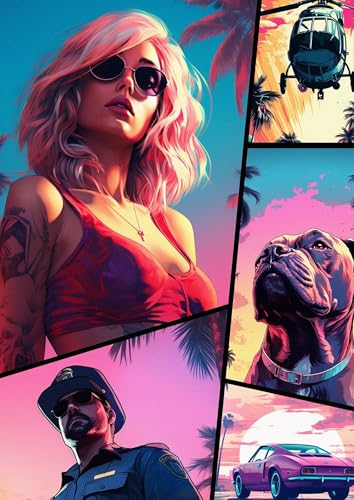 Frenchiart Poster Métallique GTA 6 GTA VI – Grand Theft Auto – 30 x 42 cm – Avec Aimant Mural