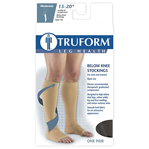 Image of Truform 15-20 mmHg Compression Stockings for Men and Women, Knee High Length, Open Toe, Black, X-Large (Pack of 2)