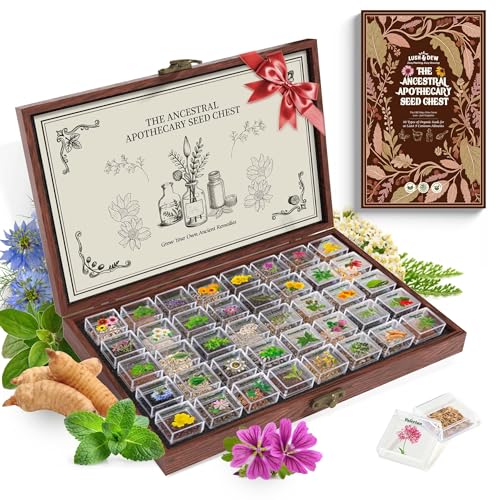 Lush&Dew Ancestral Apothecary Medicinal Tea Herb Seed Chest, 36,000+ Non-GMO Survival Seed Kit...