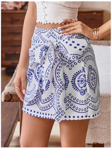 Image of Milumia Women's Summer Boho Wrap Skirt Floral Print High Waisted Knot Side Short Vacation Beach Mini Skirt