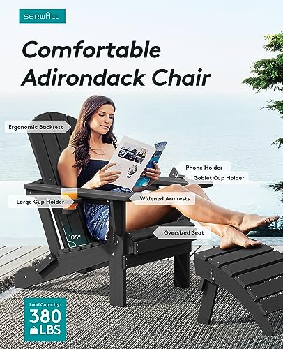Serwall Hdpe Folding Adirondack Chair With Dual Cup Holder thumb #3