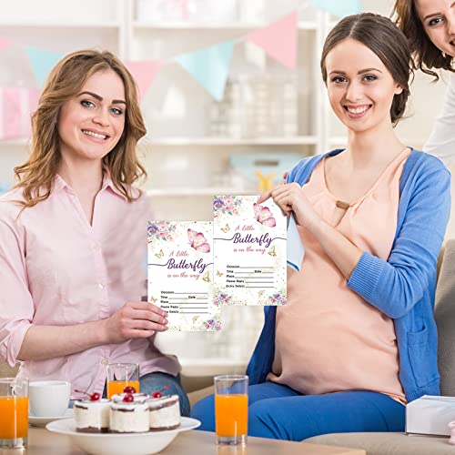 30 Pcs Butterfly Baby Shower Invitations With Envelopes A Little Butterfly Is On The Way Baby Shower Decorations Floral Pink Purple Invitations For Baby Gender Reveal Party Supplies, 4 X 6'' #TOP6