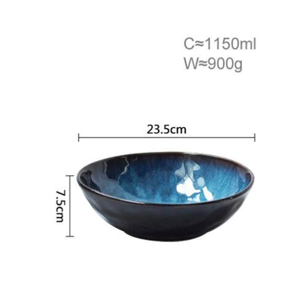 9 Pulgadas Vajilla De Cerámica Retro, Creative Ramen Bowl Tazón De Sopa Grande Ensaladera De Frutas Estilo Japones Tazón De Servir, Azul