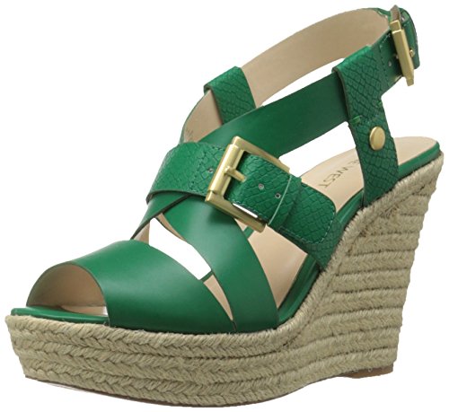 NINE WEST Women's JENTRI Synthetic Wedge Sandal, Green/Green, 5.5 M US