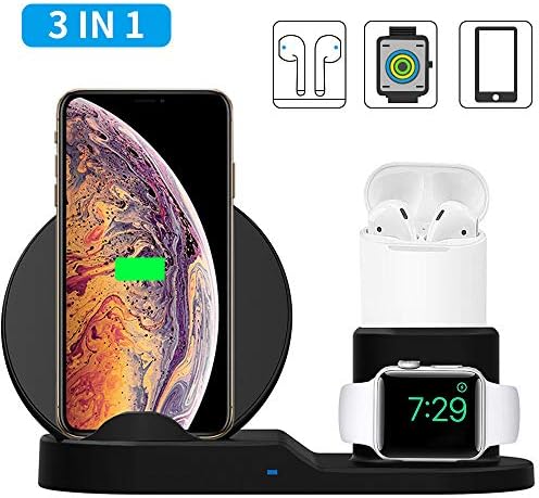 3 in 1 Wireless Charger, 10W Qi Fast Wireless Charger Stand Compatible with QI Phones,ACETEND Wireless Charging Station Compatible with Apple iWatch Series 1/2/3/4 and AirPods (Black)