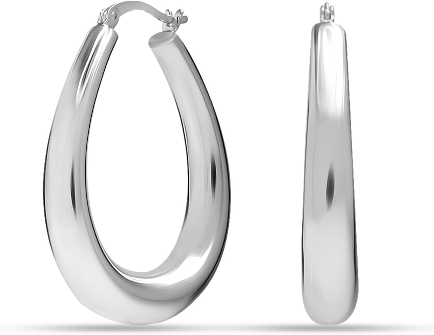 LeCalla 925 Sterling Silver Chunky Hoop Earrings | Lightweight Classic Handmade Electroform Hollow Hoops | Italian Design Shrimp Earrings Hoop for Women