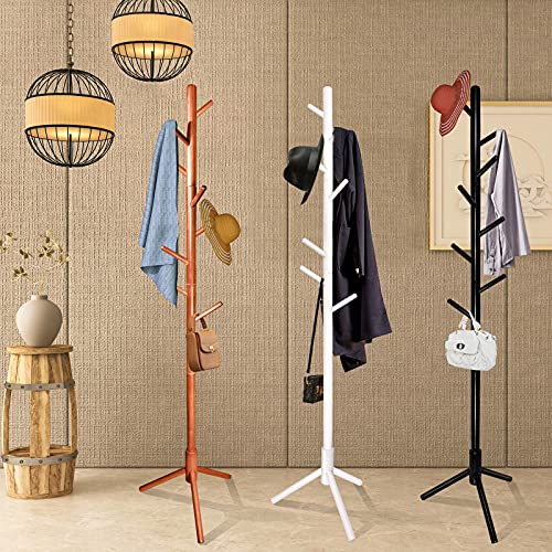 Dohang Wooden Coat Rack With 8 Hooks, 3 Adjustable Size, Easy To Asseemble, Free Standing Coat Tree Hanger Stand For Coats, Garment, Hats, Umbrellas, Scarves In Hallway, Office, Bedroom, Black #TOP6