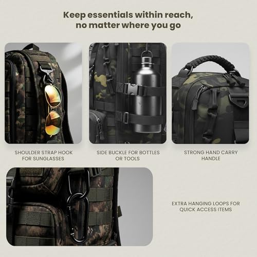Image of CARRY TRIP Camouflage Tactical Outdoor Pro Backpack, Fits 14-Inch Laptop, Compact Slim Travel Bag,Attached MOLLE Pouch for Hiking, Camping & Trekking(13.6 Litre)