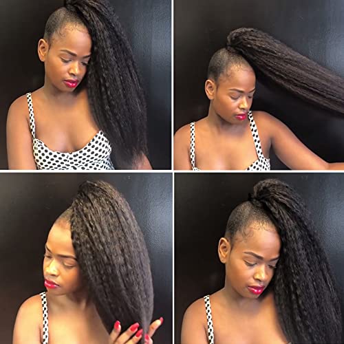 Leosa Yaki Straight Drawstring Ponytail Extension For Black Women,Kinky Straight Ponytail Hair Extensions Long Natural Black Ponytail For Women 20 Inch Ponytails Synthetic Pony Tail Hairpiece #TOP4
