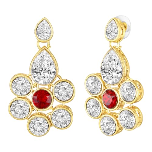 Image of Peora Crystal Studded Gold Plated Layered Long Necklace & Dangle Earring Jewellery Set for Women & Girls