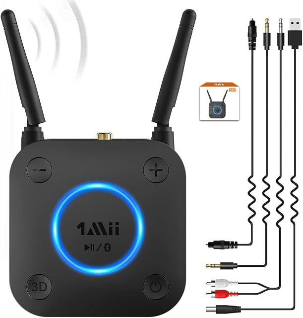 [Upgraded]1Mii Long Range Bluetooth 5.0 Receiver with Volume Control, aptX HD Wireless Audio Receiver for HiFi, aptX Low Latency for Old Amp (RCA Digital Optical TOSLINK Coaxial)-B06 Pro