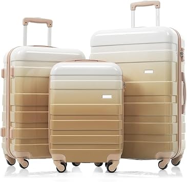 3 Piece ABS Luggage Set with Spinner Wheels - Lightweight Hardshell Suitcase Collection with TSA Lock for Travelers Tan + ABS+PC
