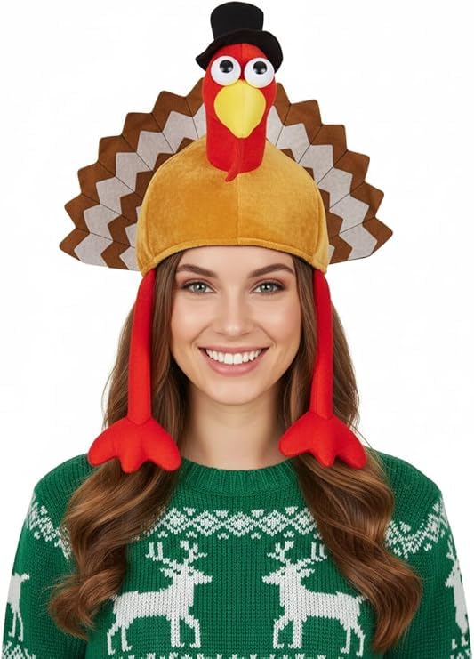 FASHION MY LOVE Adult Turkey Hat, Fancy Dress for Christmas Xmas, Thanksgiving Party Christmas Xmas Party Novelty Hat - Image 3