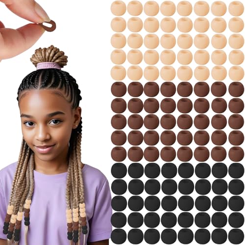 120 Pcs Silicone Hair Beads for Women Girls Braids Soft Colorful Pony Beads Bulk for Kids Girls Women Hair Accessories for Braids (Dark Brown)