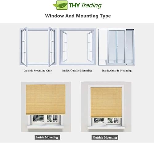 Miniatura 7 de THY COLLECTIBLES Persiana romana de bambú sin cables, con cenefa de 8 pulgadas, filtro de luz, color marrón bambú (60 pulgadas de ancho x 64