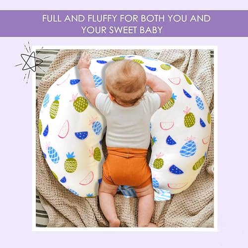 Image of VParents Multipurpose Baby Feeding Nursing Cum Maternity Pillow for New Born Cotton, Recommended for Maternity, Nursing, Medical Fruity (Blue) 110590