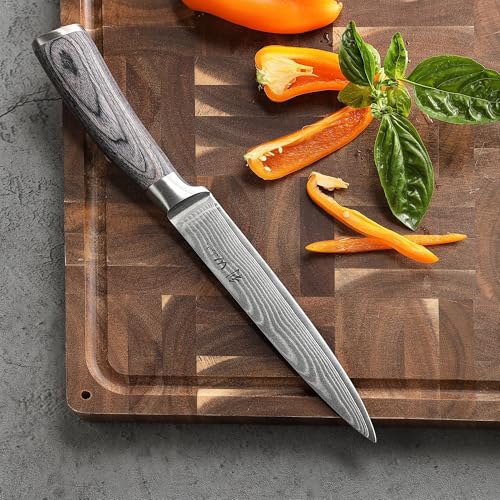 Foto von Wakoli EDIS Messer Set (4-teilig) Küchenmesser mit 8–18 cm Klingen aus 67 Lagen Damast mit VG10-Kern - Pakkaholzgriff - Scharfe Messer für Fleisch, Fisch & Gemüse - Messerset in eleganter Holzbox