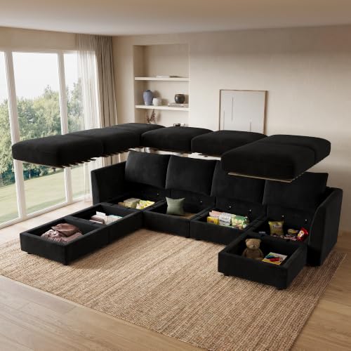 Image of HONBAY Modular Sectional Sofa with Storage Seat,Black
