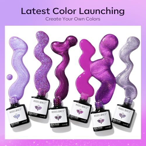 Image of modelones Gel Nail Polish Set 6 Colors Purple Silver Cat Eye Gel Nail Polish Glitter Purple Chameleon Sparkle Silver Shade Shimmer Magnet Polish Soak Off Led Nail Art DIY Salon Gift For Women Girl