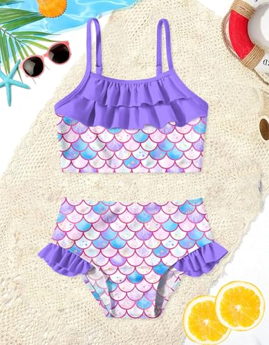 Image of Little Girls Two Piece Mermaid Bikini Set Ruffle Adjustable Summer Beach Bathing Swimsuit 3-7 Years for Kids