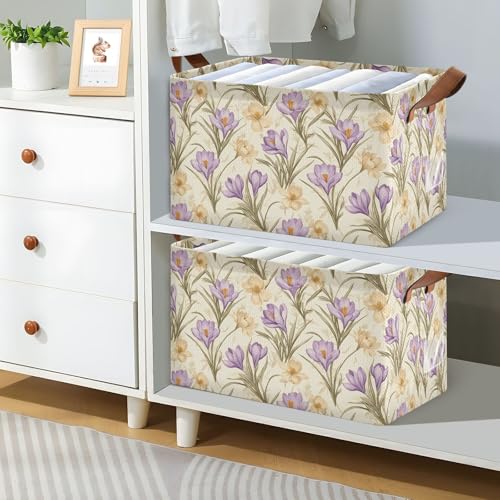 Panier de rangement avec poignées KLL lot de 2 bacs rétro crocus - 8