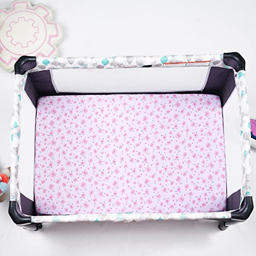 Phf 3 Pack Soft Mini Crib Sheets, Floral Silky Pack N Play Sheets For Baby Boys Girls, Universal Fit For Pack N Play, Playard, Portable And Mini Crib Mattresses, Pink Floral #TOP2