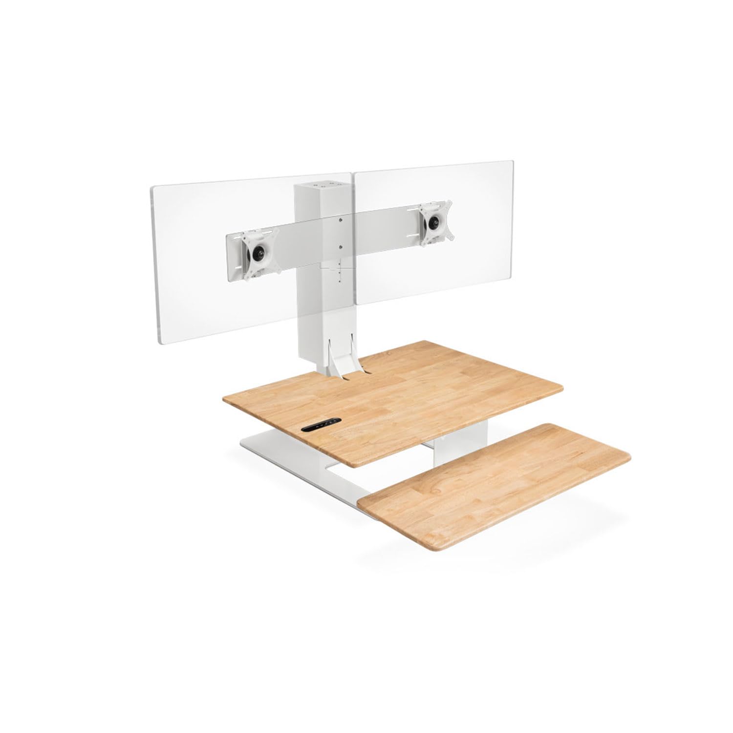 UPLIFT DESK - E7 Electric Standing Desk Converter, White Base, Natural Rubberwood Worksurface (Dual Monitor)