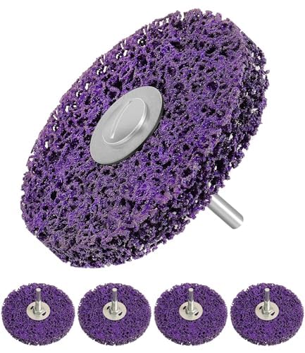 5 Stück CSD Scheibe Schleifscheibe, 100mm CSD Scheibe Set mit Stangen, Metall Edelstahl Grobreinigungsscheibe Lila, Reinigungsscheibe für Oberfläc Henbearbeitung Polieren Rostentfernung