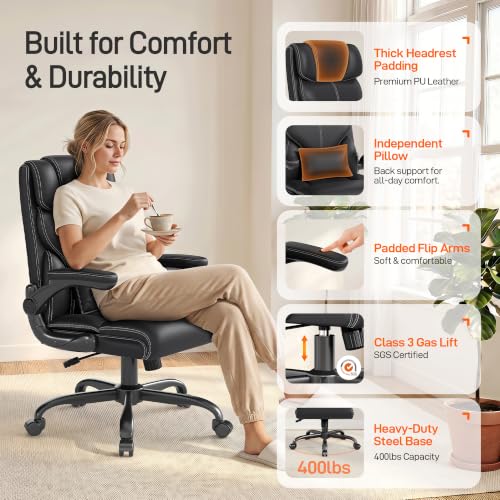 Image of Office Chair, Executive Mid-Back Computer Desk Chair with Flip-up Armrests
