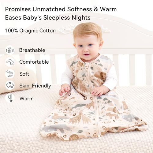 Image of Baby Sleep Sack 6-12 Months 0.5 Tog Wearable Blanket Baby, 3 Pack 100% Cotton Lightweight Sleeping Sack with 2-Way Zipper for Newborn Infant Apricot Gray Green Elephant