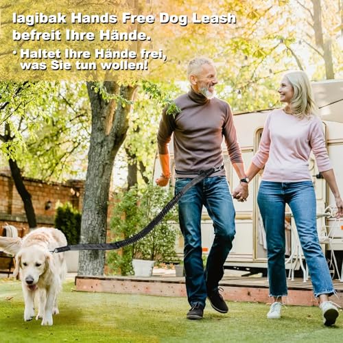 Freihändig Laufleine - Bungeeteil für Joggingleine, Bauchgurt Hundeleine mit Integrierter Zugstopp Hausleine Halsung, für Hunde Aller Größen Robust, mit Dual Griffe, Schwarz Reflektierende Nähte
