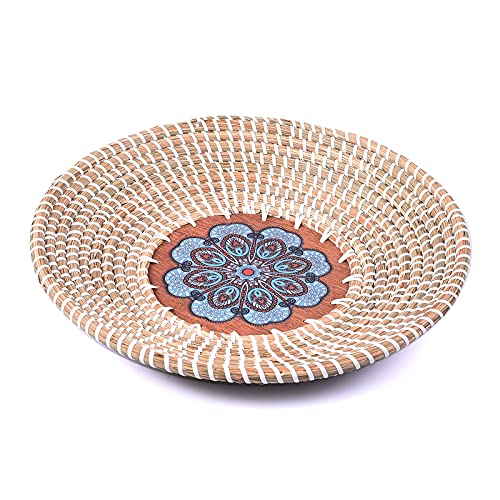 Seagrass Tray in Round, Woven Basket Wall Decor, Wall Baskets Decor Boho Flat, Hanging Woven Wall Basket, Wicker Wall Decor, Basket Wall Art, Fruit Basket Woven, 13.7x1.8