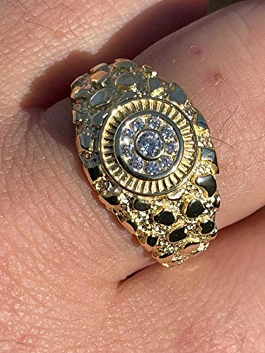 Men's Nugget Ring - Solid 925 Sterling Silver Ring - Iced Micropave Cluster Ring - 14k Yellow Gold Finish - Sizes 6-132