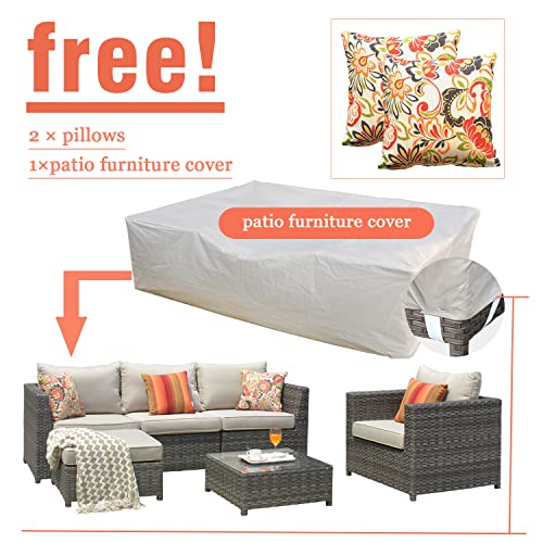 Xizzi Patio Furniture Sets Outdoor Sectional Sofa,No Assembly Required 6 Pieces Big Size Aluminum Conversation Set With 2 Pillows And Furniture Cover,Grey Wicker Beige Cushion thumb #2