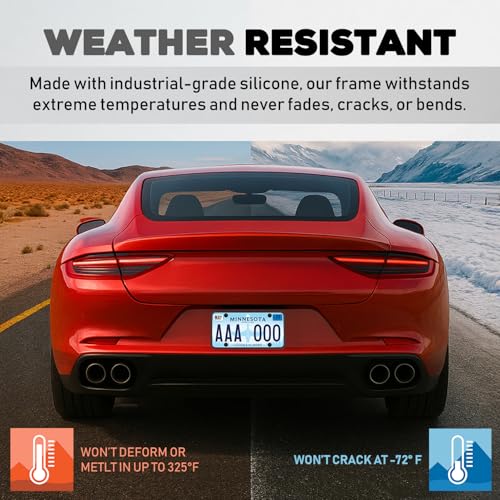 Image of Premium Black Silicone License Plate Frame - 1 Piece, Rust Proof, Rattle Proof, Weather Proof Universal License Plate Holder for Front /Rear, Street Legal, No Obstruction