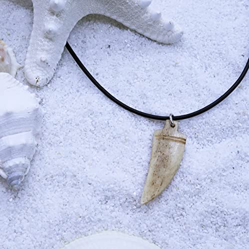 Fablinks Wolf Tooth Necklace for Men, Boys Necklace with Bone Bead Fang Pendant, Dinosaur Teeth Horn Necklaces with Round Leather Cord3