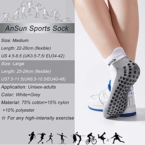 Anti-Slip Athletic Low Cut Sock Men Women Hospital Slipper Grip Soccer Sock Baskeball Running Gym Yoga White Large #TOP5