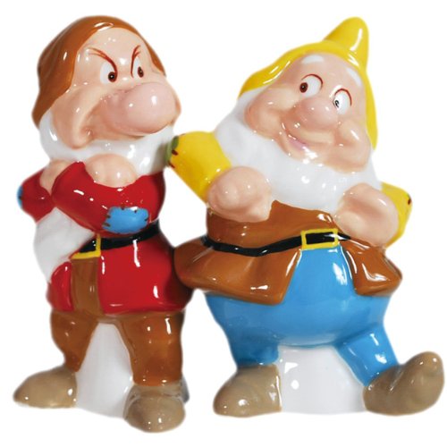 Westland Giftware Magnetic Ceramic Disney Snow White Grumpy and Happy Salt and Pepper Shaker Set, 3.75-Inch