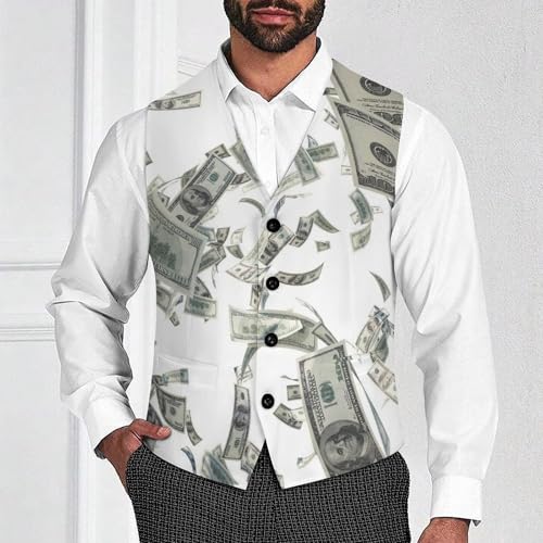100 Dollar Flying Bills Men's Suit Vest Slim Fit V-Ncek Waistcoat Business Casual Vest2