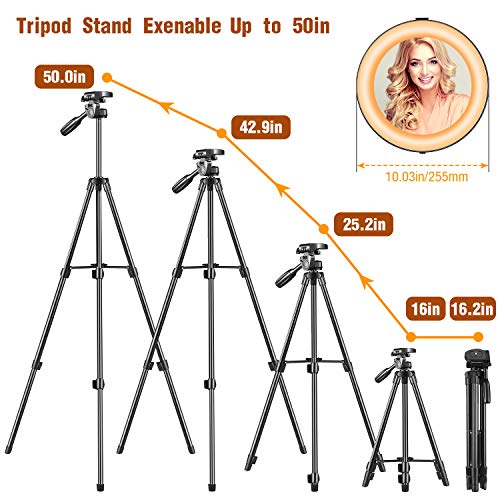 Selfie Ring Light - 14 Colors RGB Ring Light with 2 Adjustable Tripod Stand/Phone Holder/Camera Remote Shutter Best 10 Brightness Levels Dimmable LED Ring Light for Makeup,YouTube, Photography - Thumbnail 3