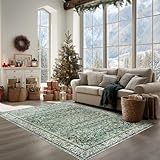 Dark Green 5x7 Area Rugs for Living Room Christmas Low Pile Soft Moody Floral Rug with Washable Non Slip Boho Vintage Oriental Indoor Carpet for Bedroom Dining Room,5 by 7,Dark Emerald Green