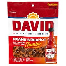 DAVID Jumbo Sunflower Seeds, Franks RedHot Flavor, 5.25 oz. Pack of 12